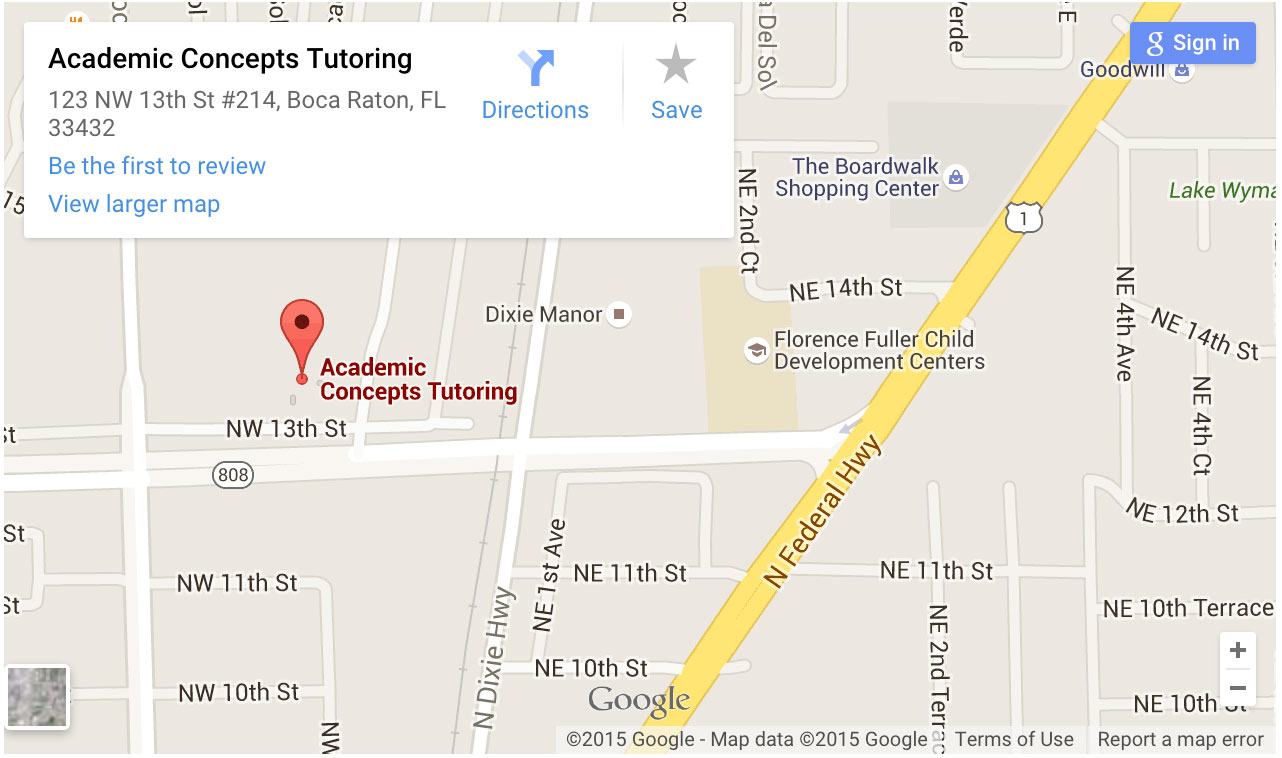 google map of location for academic concepts boca raton
